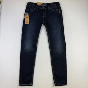 Women's Silver Jeans Suki Mid Super Skinny Jeans 32x31 Dark Low Rise Nwt